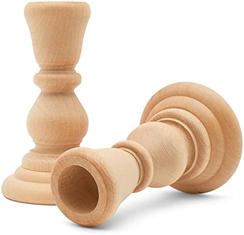 Mini Wood Candle Holders, 4 Inch Wooden Candlestick Holders with 7/8 Inch Hole, Set of 4 Unfinished Wooden Candle Holders, Farmhouse Rustic Candle Holder for Crafts, Decorating and Painting
