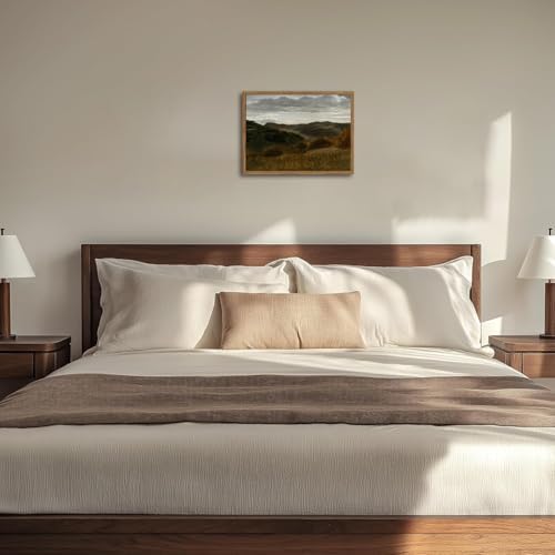 Framed Vintage Landscape Wall Art, Mountain Nature Wall Decor Paintings, Moody Countryside Canvas Prints Pictures Wall Decor for Living Room Bedroom Dining Room Office 12x16 inch