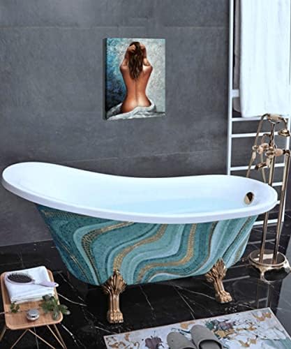 Bathroom Wall Art Abstract Woman Back View Black White Blue Framed Wall Art Girls Room Decor Modern Artwork Gift for Woman