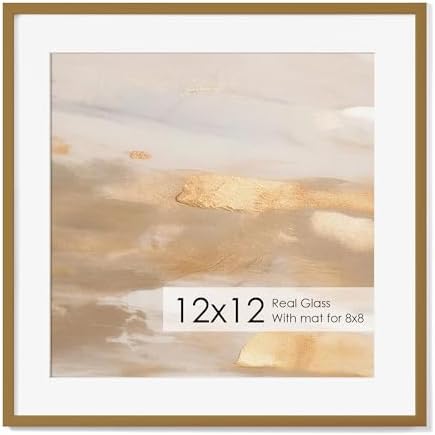 12x12 Metal Picture Frame with 8x8 Mat, Brushed Aluminum Finish, Attached Hanging Hardware, and Tempered Glass Front - Versatile Vertical or Horizontal Wall Display Frames Set of 1 - Bronze