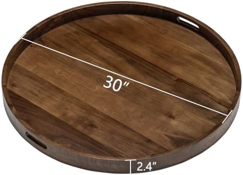 30" Round Extra Jumbo Black Walnut Wood Ottoman Tray with Handle