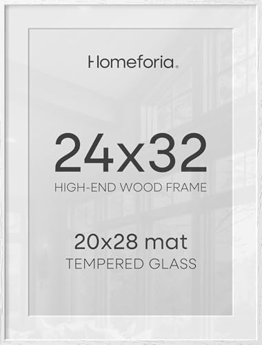 Homeforia 24x32 White Oak Poster Frame, High-End Wood, 20x28 Mat, Glass