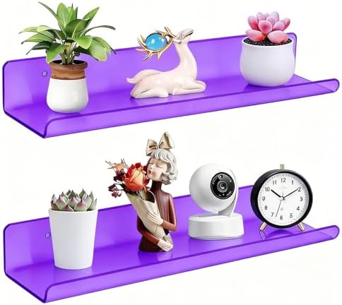 ROYALITA 2-Pack Acrylic Shelves Wall Mounted, 17 Inch Display Shelves
