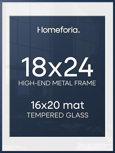 Homeforia 18x24 Blue Poster Frame, High-End Metal, 16x20 Mat, Glass