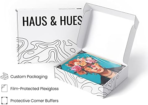 HAUS AND HUES Frida Kahlo, Mexican Art - Diego Rivera Frameable Prints, Female Empowerment Gifts, Frida Kahlo Flowers Mexican Wall Art (Beige Frame, 16x20)