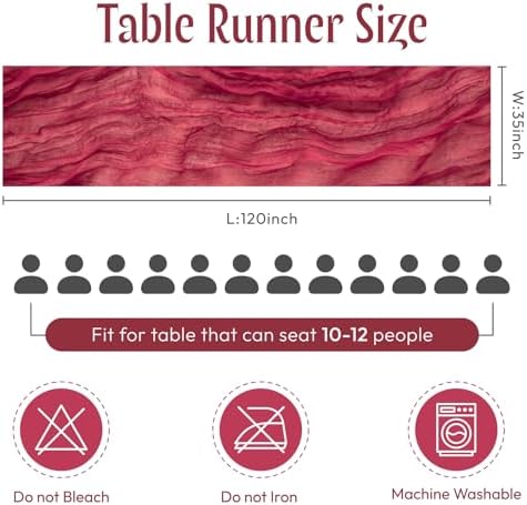 Sioloc Burgundy Red Cheesecloth Table Runner Fall Autumn Decor for Home 10ft Table Cloth for Wedding Birthday Party Bridal Shower Christmas Halloween Thanksgiving