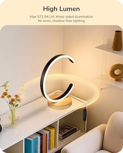 EDISHINE LED Table Lamps for Living Room, C-Shaped Modern Bedside Lamp