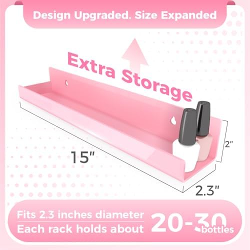 4 Pack 15 Inch Pink Acrylic Floating Wall Shelves, Kids Bookshelf