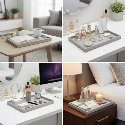 30 * 16 Inch Rectangular Ottoman Tray | Textured PU Leather, Waterproof & Heat-Resistant Storage for Coffee/Dining Tables, Sofa, Bed, Entertainment & Party (Tranquil Beige, 30 * 16in)