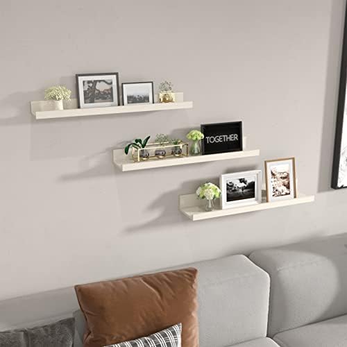 Giftgarden 24 Inch Floating Shelves for Wall, Creamy White Beige Wood-Grain Wooden Shelf Ledge for Bathroom Kitchen Living Room Nursery Bedroom Picture, Set of 3 Different Sizes