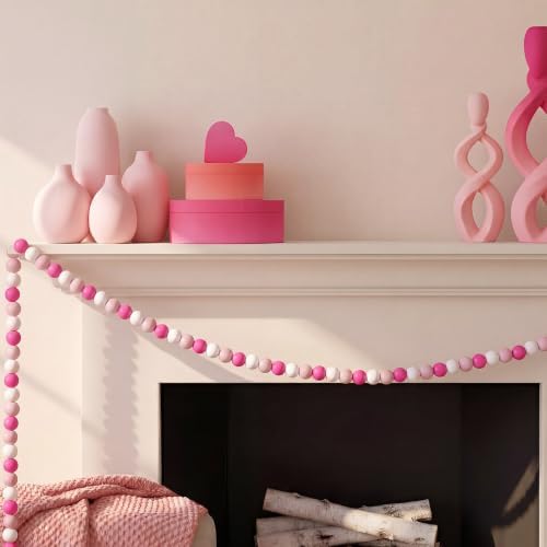 Equsion Rustic Wood Bead Garland with Tassel Farmhouse,Pink