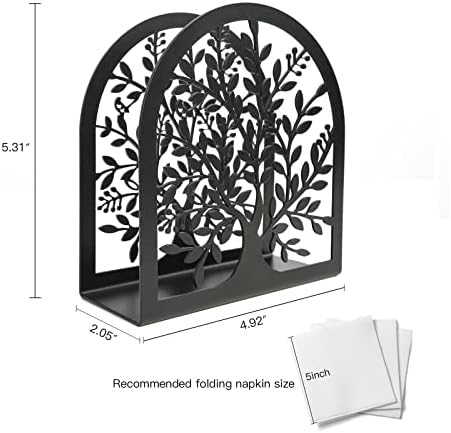 Napkin Holder for Tables, Vintage Metal Freestanding Tissue Dispenser, Black Cast Iron Vertical Tabletop Paper Napkin Holder Stand for Dinner Home Kitchen Restaurant Picnic Party (Tree of Life)