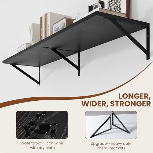 Heimlove 48W x 12D Deep Floating Shelves Set of 2 Black