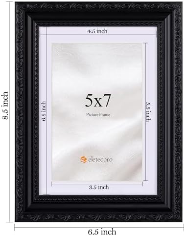 eletecpro 5x7 Vintage Picture Frame, Glass Cover, Black, 2-Pack