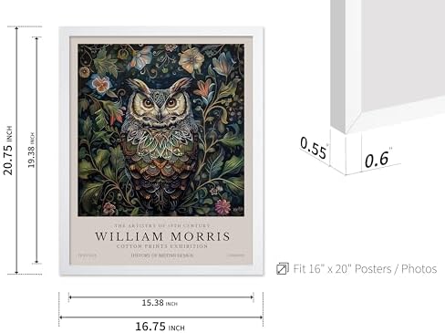 Poster Master William Morris Poster - Owl Print - Bird Art - Botanical Art - Flower Design - Exhibition Artwork - Animal Illustration - Floral Illustration - Aesthetic Design - Office or Bedroom Decor - 16x20 White Framed