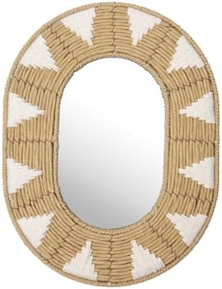 Briful Bohomain Wall Mirror Oval Decorative Mirror Seagrass Wall-Mounted Mirror Farmhouse Home Décor, Hanging Wall Art for Living Room Bedroom Dining Room, Size-16.54''x12.6''