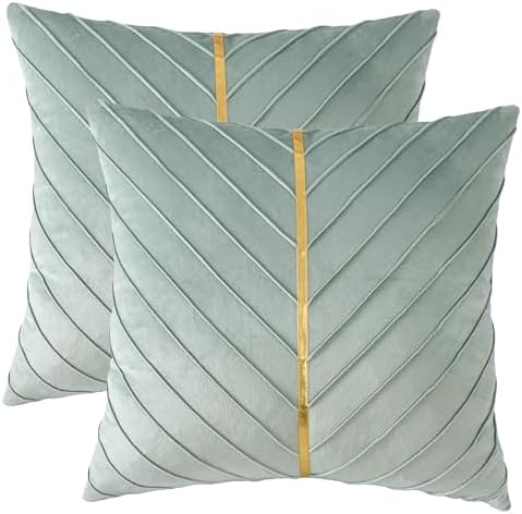 Velvet Throw Pillow Covers 24x24 Pack of 2 Gold Decor Mint Green