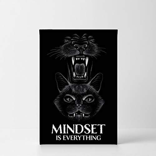 Smile Art Design Mindset is Everything Cat and Lion Sketch Motivational Wall Art Canvas Print Inspirational Entrepreneur Quote Canvas Print Modern Office Living Room Decor Gift Ready to Hang 12x8