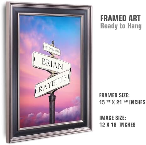Street Sign Black and White Framed Arts Gift Your Names,the Date and romantic verses or write your own message Gift for Anniversary.With Different Frame Styles Framed Size:21 5/8X15 1/2 inches