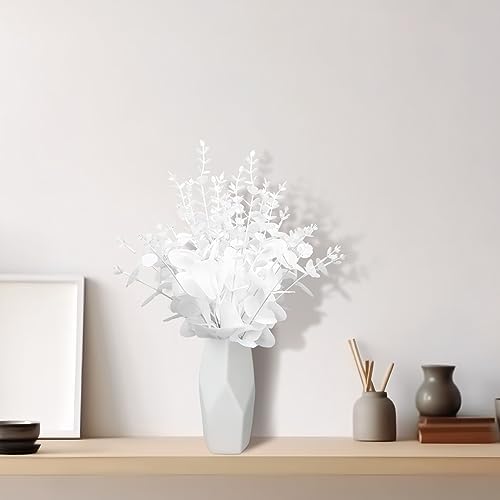 Giegxin 90 Pcs Mixed Artificial Eucalyptus Leaves Stems Bulk White