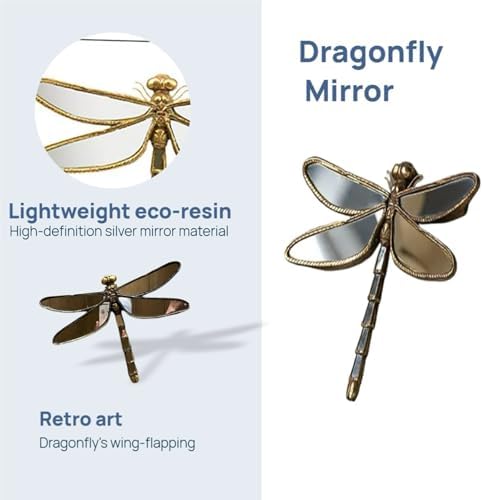 Retro Resin Dragonfly Wall Decor ，Dragonfly Mirror Wall Decor ，Dragonfly-Shaped Design，Creative Dragonfly Home Decor for Living Room Bedroom Restaurant Bedroom Coffee Shop