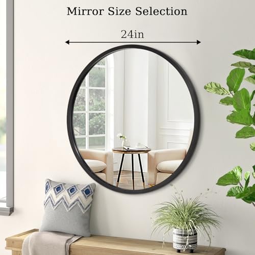 AOAOPQ Mirror for Wall Large Round Bathroom Entryway Living Room Hallway Bedroom 24 inch Black Matte Frame Mirrors Anti-Rust Hang