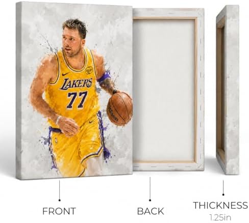 Luka Dončić-LAL Basketball Canvas Wall Art, Sports Player Poster, 12x16 | Abstract splash ink athletic artwork, motivational sports wall decor for teen boys room, bedroom, living room, gym or office