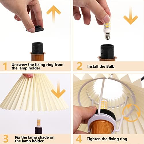 KUNJOULAM Cute Small Pleated Lamp, Modern Bedside Nightstand Light with Beige Lampshade, Wooden Pattern Metal Base Desk Lamp for Bedroom, Home Office, Living Room