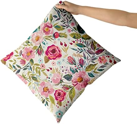 Summer Flower Throw Pillow Covers 16X16 Inch Watercolor Peony Pillowcase Hot Pink Floras With Green Leaves Girly Decorative Square Cotton Cushion Cover Set Of 2 For Home Garden Outdoor Bed Decorations