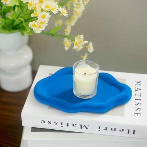 Jewelry Dish Trinket Tray for Women, Ring Dish Holder, Unique Cloud Shape Ceramic Plate Cute Things Vanity Aesthetic Room Decor Mother's Day Birthday (Klein Blue)
