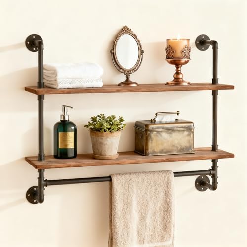 ROGMARS Industrial Pipe Shelving Bathroom Shelves with Towel bar