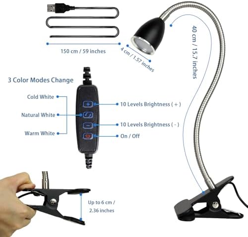 LALISU Desk lamp Eye-Caring Table Lamps, 360°Rotation LED Desk Clip Lamp