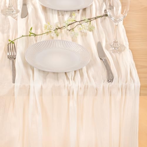 8 Pack Ivory White Cheesecloth Table Runner Rustic Gauze Centerpiece