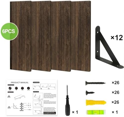 YGEOMER 23.6in Floating Shelves for Wall Home Decor, Wood, Brown, Set of 6