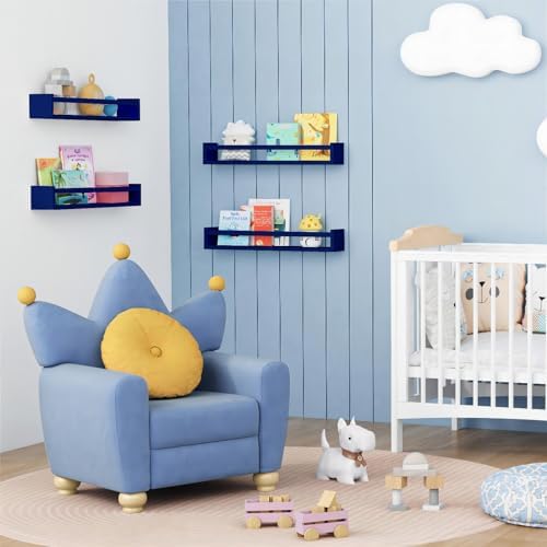Forbena Wall Book Shelf Organizer for Kids Room Set of 4, Large Floating Book Shelves for Boy Nursery Wall Deocr, 24 Inches Wall Mount Bookshelf for Toddler Child Teen Boys Bedroom (Navy Blue)