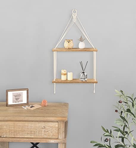Mkono Macrame Hanging Shelf 2 Tier Boho Wall Room Decor for Teen Girls