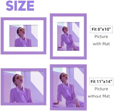 Muzilife Purple 11x14 Wood Picture Frame with Mat, Real Glass Cover,1 Pack