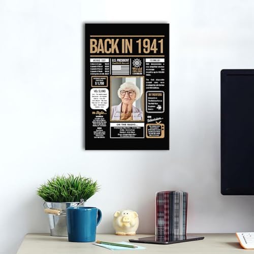 Personalized 84th Birthday Party Decorations Men, Women, Him, Her - Custom Gifts Idea For 84 Years Old, Back In The Year You Born Newspaper For 84th Birthday Poster No Frame Black Gold