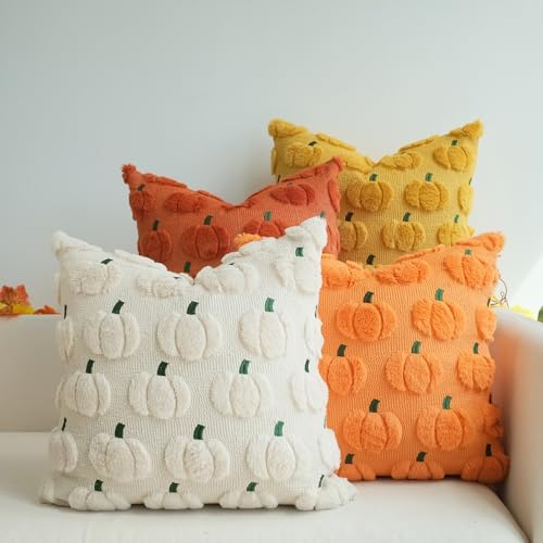 JOJUSIS Decorative Pillow Covers, Fall Pumpkin, 20" x 20", 4-Pack