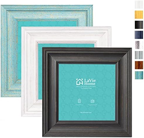 LaVie Home 5x5 Picture Frames (3 Pack, Assorted Colors) Rustic Wood Grain Photo Frame Set with High Definition Glass for Wall Mount & Table Top Display, Set of 3 Square Frame