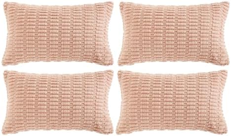 Fancy Homi 4 Packs Decorative Throw Pillow Covers for Living Room Couch Bed, Modern Farmhouse Boho Home Décor Accent Cushion Case, 20" x 12", Blush Pink