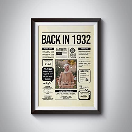 Personalized 93 year old birthday gifts - Back in 1932 Poster - Centerpiece Table Decorations 93rd Birthday Party - Custom Born in 1932 Newspaper Vintage Poster for Men, Women