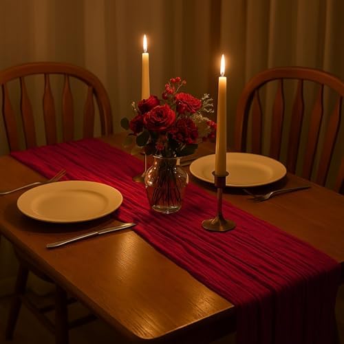 12 Pack Red Cheesecloth Table Runner Set – 10FT x 12pcs Gauze Boho Table Runners for Wedding Party Bridal Shower Baby Shower Dinner Holiday Rustic Decorations