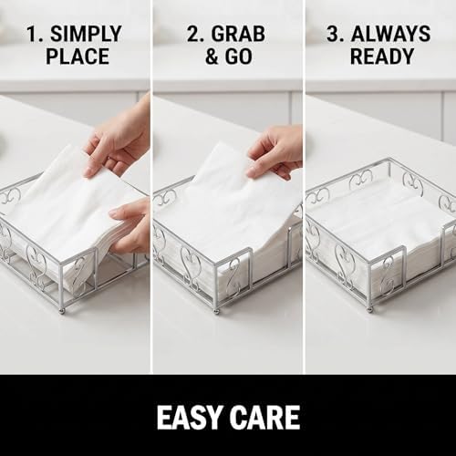 Flat Napkin Holder for Table, Silver Metal Weighted Paper Caddy