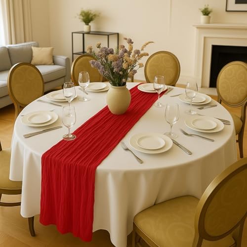 6 Pack 10FT Red Cheesecloth Table Runner 120 Inch Rustic Boho Gauze Cheese Cloth Table Runner for Wedding Baby Shower Bridal Shower Birthday Party Home Decorations