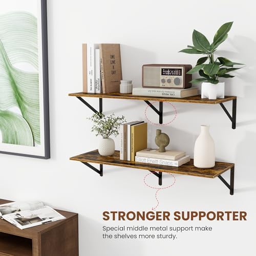 Heimlove 32W x 12D Deep Floating Shelves Set of 2 Rustic Brown