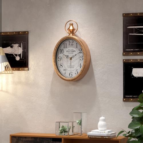 Menterry Small Retro Oval Wall Clock Antique Old Design, Gold Vintage Style