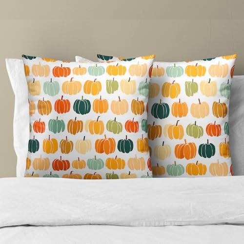 Fall Pumpkin Throw Pillow Cover 18X18 Inch Set of 2 Autumn Orange Pumpkin Outdoor Pillow Cases Colorful Autumn Thanksgiving Harvest Farmhouse Square Cushion Cover For Sofa Couch Porch Patio Home Decor