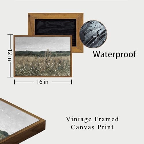 OIQArtOIQ Vintage Framed Wall Art Wildflower Field Meadow Canvas Art Prints Rustic Farmhouse Landscape Pictures Wall Decor Modern Cottagecore Paintings Artwork For Bedroom Bathroom Office Living Room