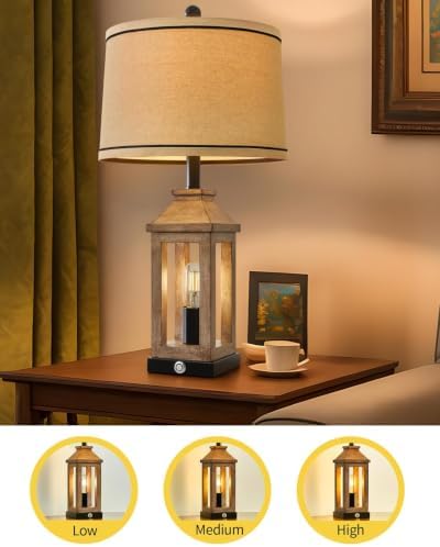G-SAFAVA 23.75" Farmhouse Table Lamps USB A+C Charging Ports 3-Way Dimmable